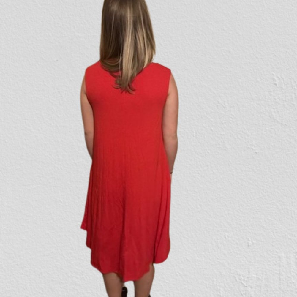 Red Tank Top Dress with Pockets T1481 NWT Boutique - Picture 12 of 13